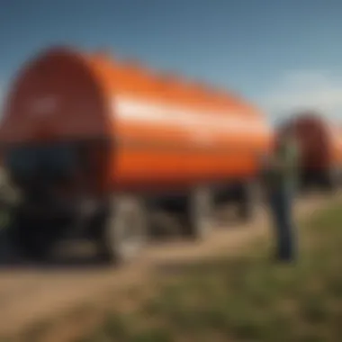 Agricultural professional inspecting saddle tanks
