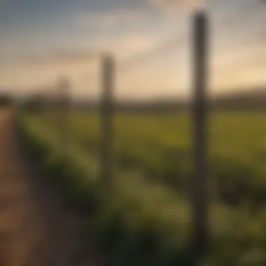 A scenic agricultural landscape with woven wire fence outlining a cultivated field.
