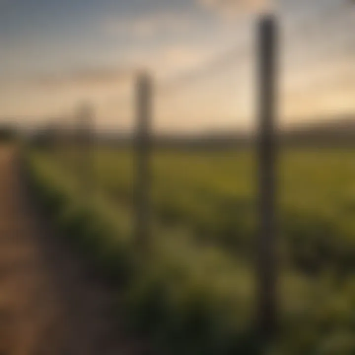 A scenic agricultural landscape with woven wire fence outlining a cultivated field.