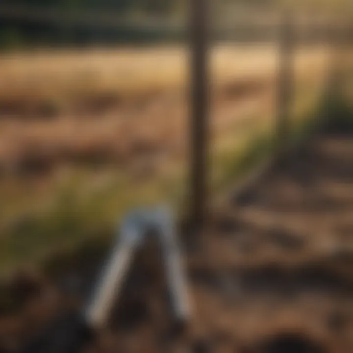 Tools and materials necessary for the installation of woven wire fencing.
