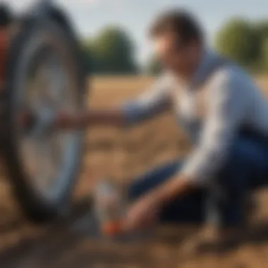 Expert applying caulking in a farming setting