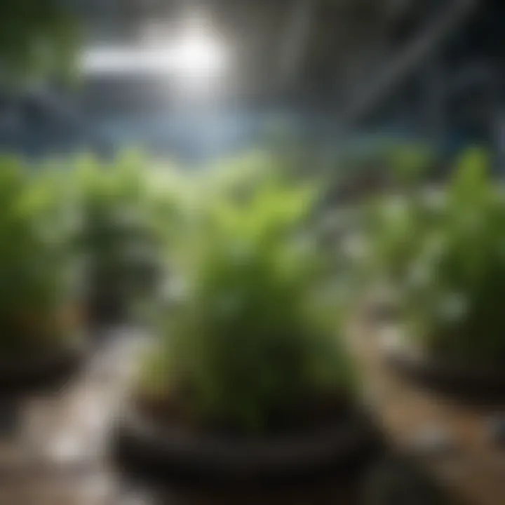 Close-up of healthy plants thriving in an aquaponics environment.