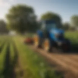 Compact tractor in a lush agricultural field ready for work