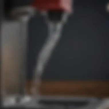 Close-up of water flow in dispenser