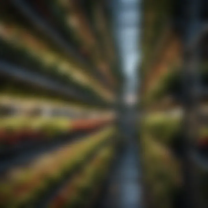A diagram illustrating the benefits of vertical farming in urban environments.