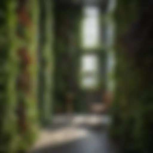 A lush vertical garden showcasing a variety of herbs and vegetables thriving in a limited space.