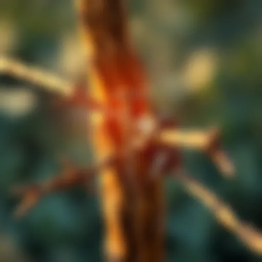 Close-up of barbed wire staples securing fencing