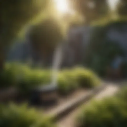 Illustration of a sophisticated battery-operated watering system in a garden