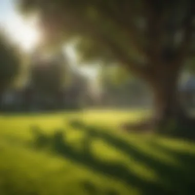 Healthy lawn growing under tree canopy