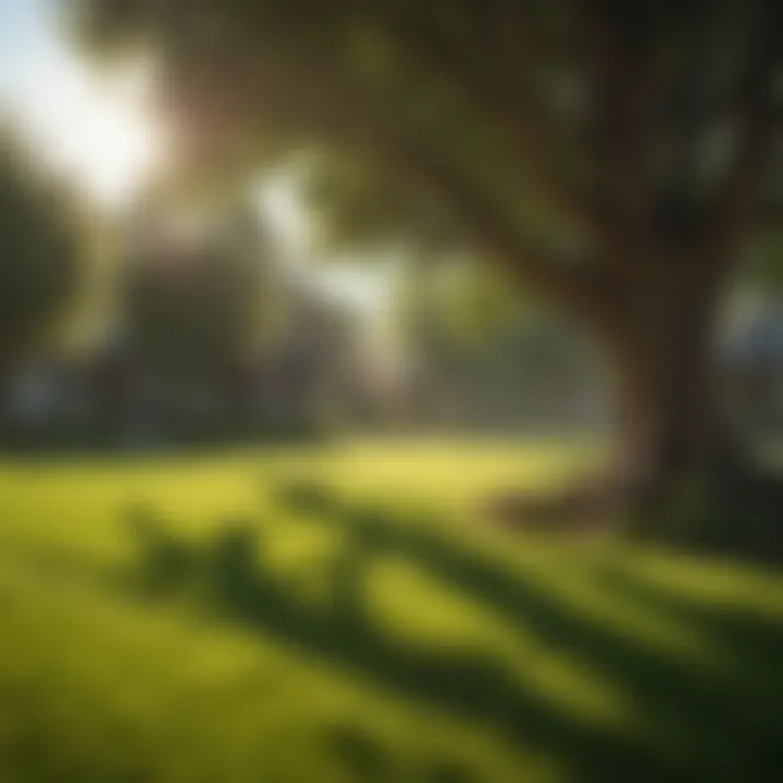 Healthy lawn growing under tree canopy