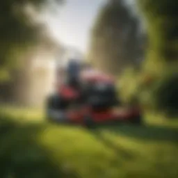 An advanced big walk behind lawn mower in action
