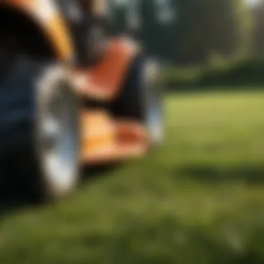 Close-up view of lawn mower design features