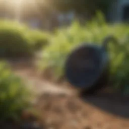 A modern Bluetooth irrigation timer installed in a garden setting