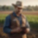 A farmer using a tablet in a digitally connected field