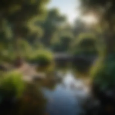 Tranquil Small Fish Pond Scenic view of a tranquil small fish pond surrounded by lush greenery.