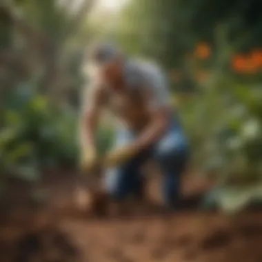 Application of Coco Loco in the Garden Gardener applying Bush Doctor Coco Loco potting soil around young plants.