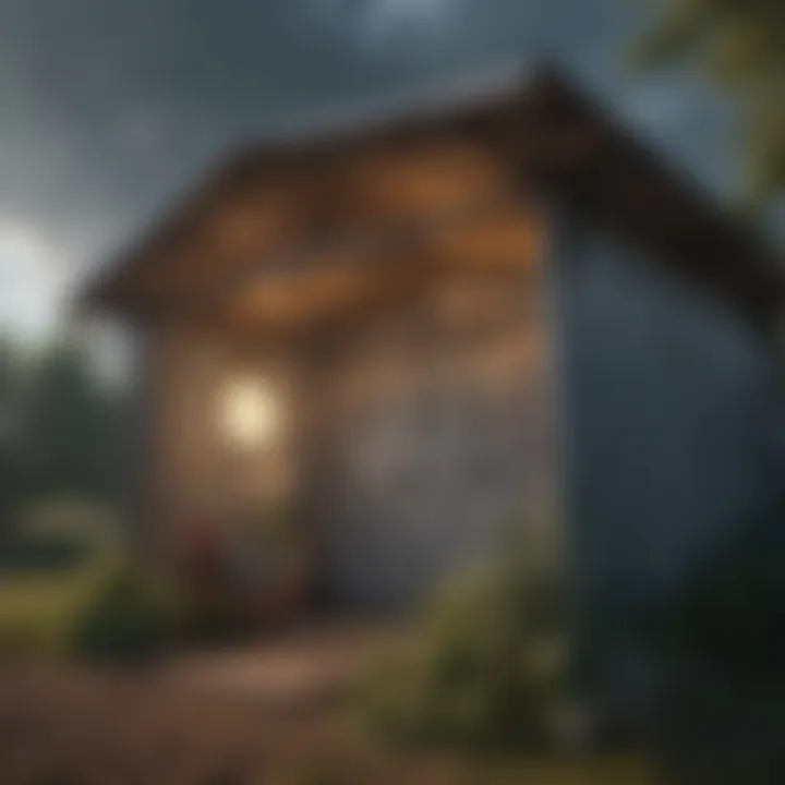 An outdoor canvas shed under different weather conditions