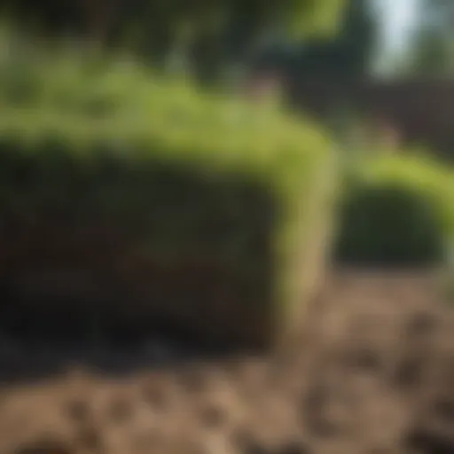 Freshly laid sod in a lush garden setting