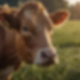 A close-up of a healthy cow grazing in a field, symbolizing the importance of livestock health.
