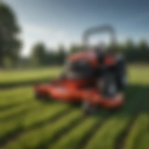 Overview of an articulating mower in action on a farm