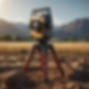 Close-up of a surveying instrument used in agricultural land assessment.