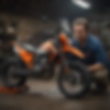 Rider inspecting genuine KTM parts for performance