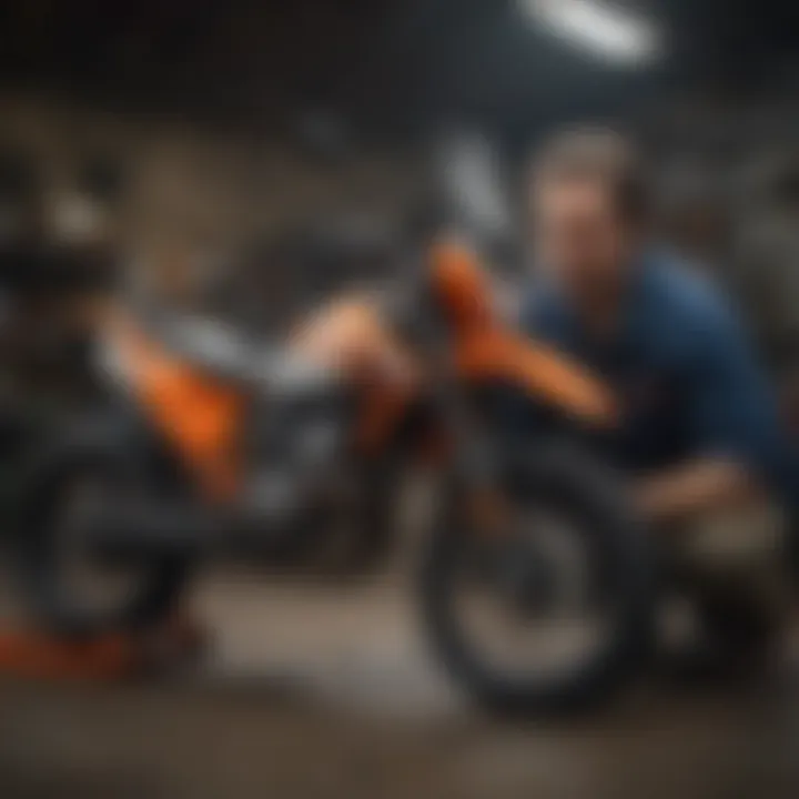 Rider inspecting genuine KTM parts for performance