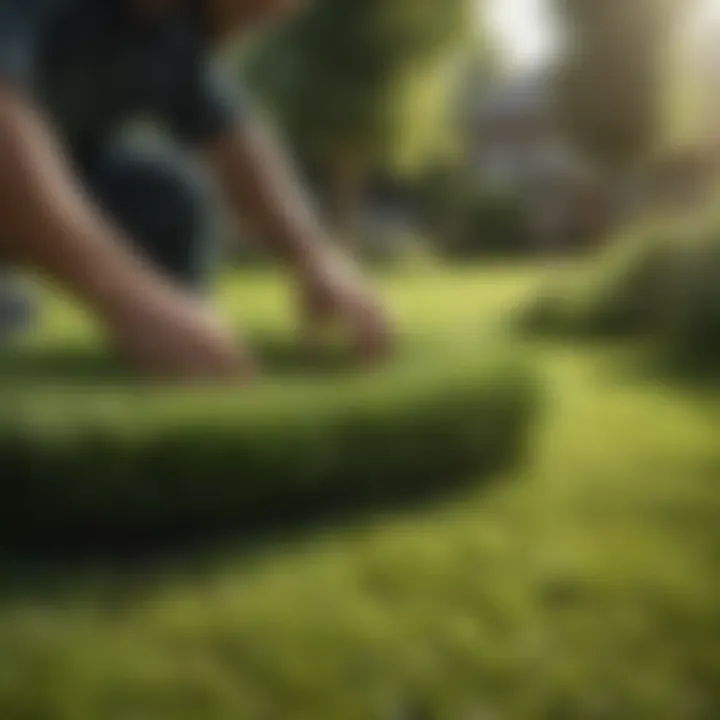 A lush green lawn being installed with precision and care