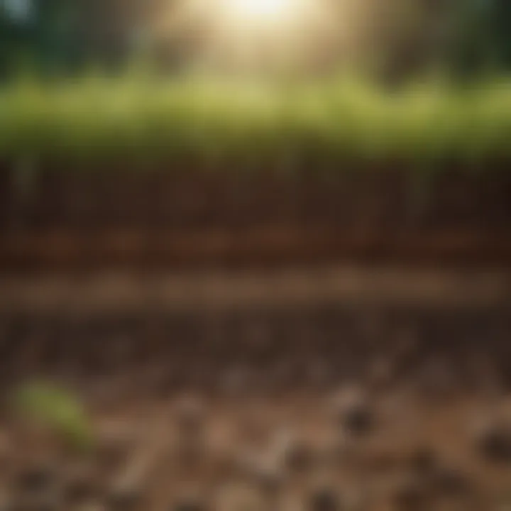 Detailed view of soil conditions affecting grass growth