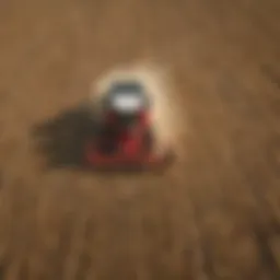 Mini combine harvester in a field during harvest season