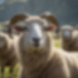 Diverse breeds of sheep grazing peacefully