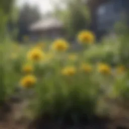 A close-up view of dandelions in a garden setting