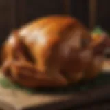 A perfectly golden-brown turkey resting on a wooden board