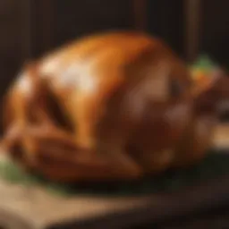 A perfectly golden-brown turkey resting on a wooden board