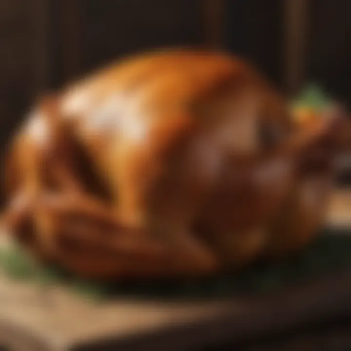 A perfectly golden-brown turkey resting on a wooden board