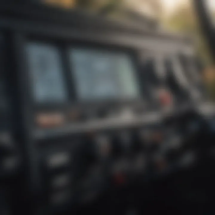 Close-up of the control panel of the UTV sprayer highlighting its features.