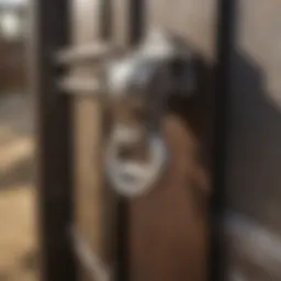 Close-up of a robust cow gate latch showcasing its durability