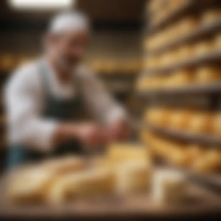 An artisan cheese maker at work in a traditional dairy