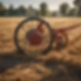 An elegant manual hay cutter resting in a sunlit field