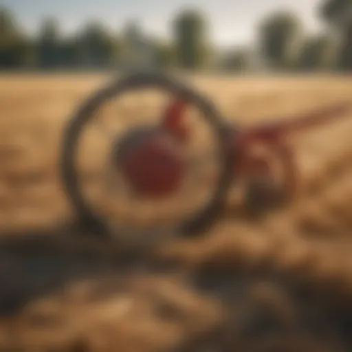 An elegant manual hay cutter resting in a sunlit field