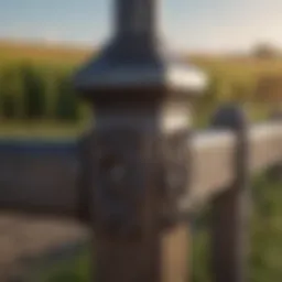 Detailed view of metal fence post and its components