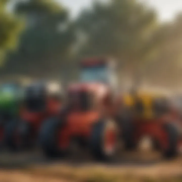 A variety of agro tractors lined up for display