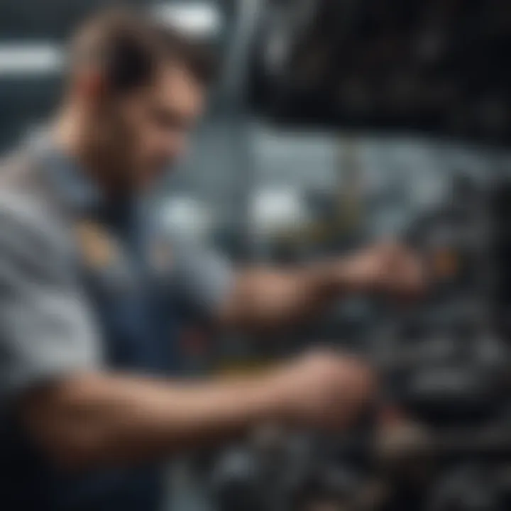 Mechanic interpreting engine diagnostics