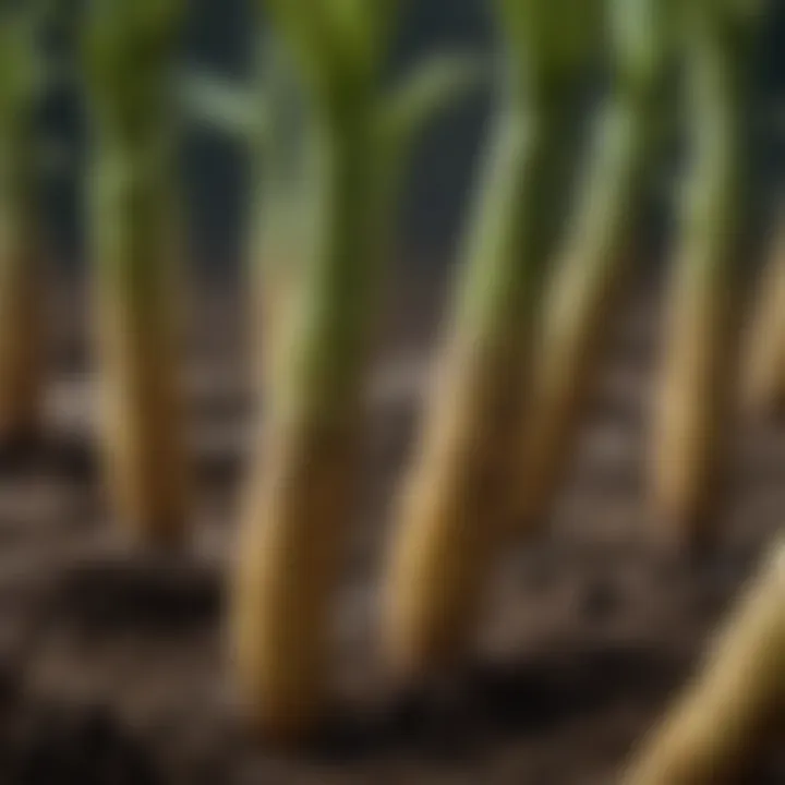 Close-up view of plantain roots demonstrating growth patterns