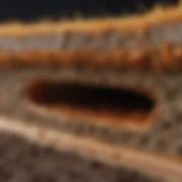 Cross-section view of a termite barrier showing different materials used