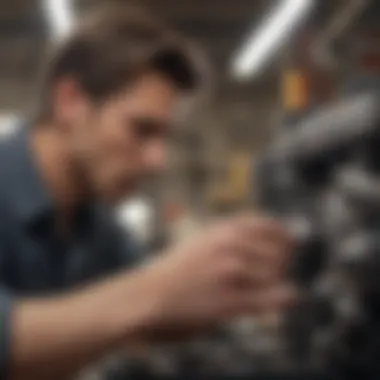Consumer Examining Engine Components Consumer examining engine components at AutoZone