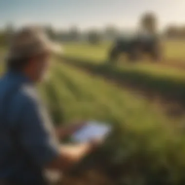 A financial advisor discussing options with a farmer in a field