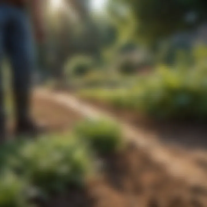 Gardener applying insecticide to a garden bed