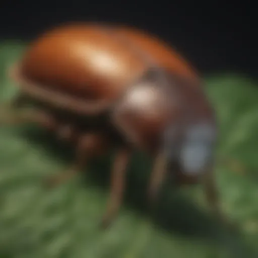A close-up view of a June bug on a leaf