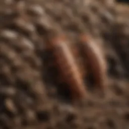 Close-up of yard grubs in soil
